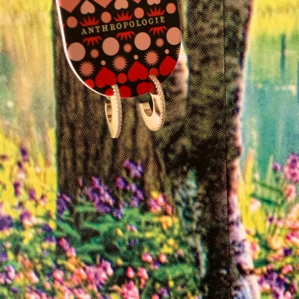 Anthropologie Ridged crystal huggie hoop earring - Picture 14 of 16